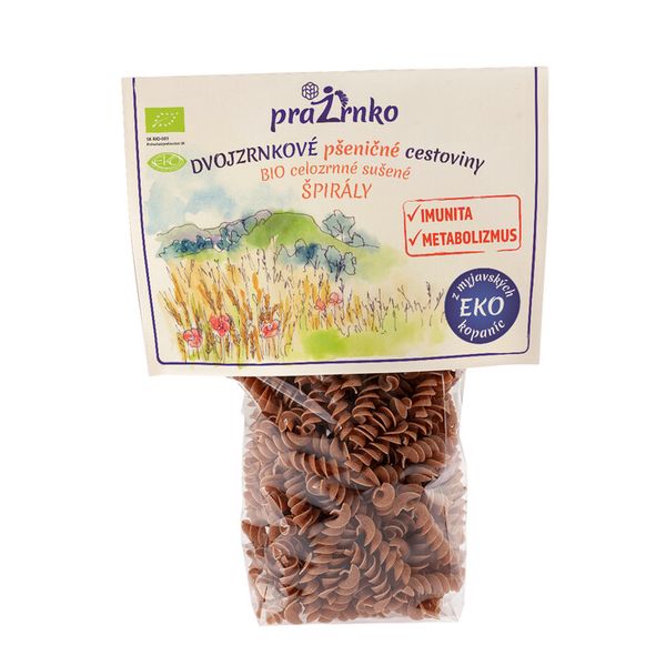 Dvojzrnkové cestoviny špirály celozrnné BIO 250g Prazrnko